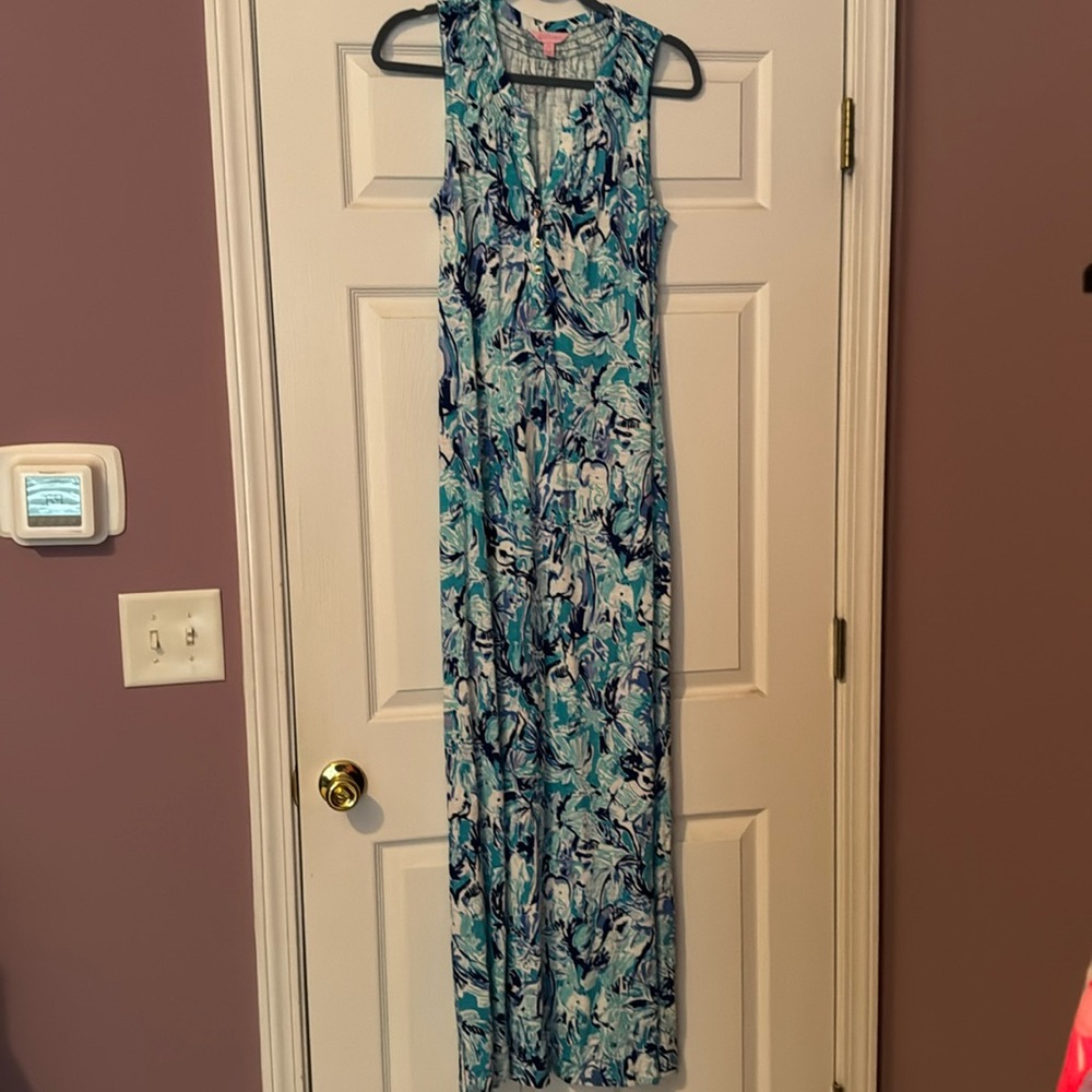 Lilly Pulitzer Womens Essie Maxi Dress In Tropical Turquoise Elephant Appeal